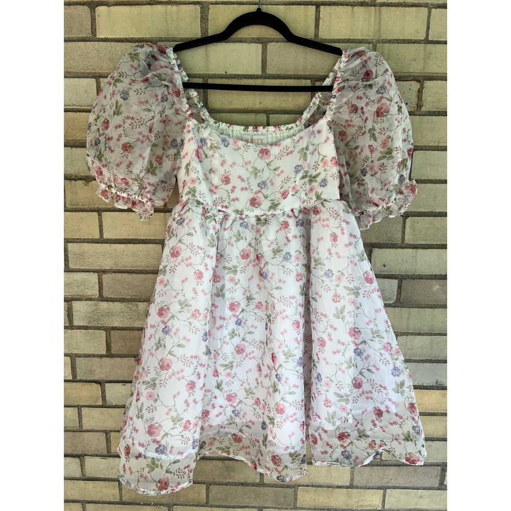 Audrey Parks Francesca's Floral Puff Sleeve Organza Mini Babydoll Dress XS - Picture 3 of 7